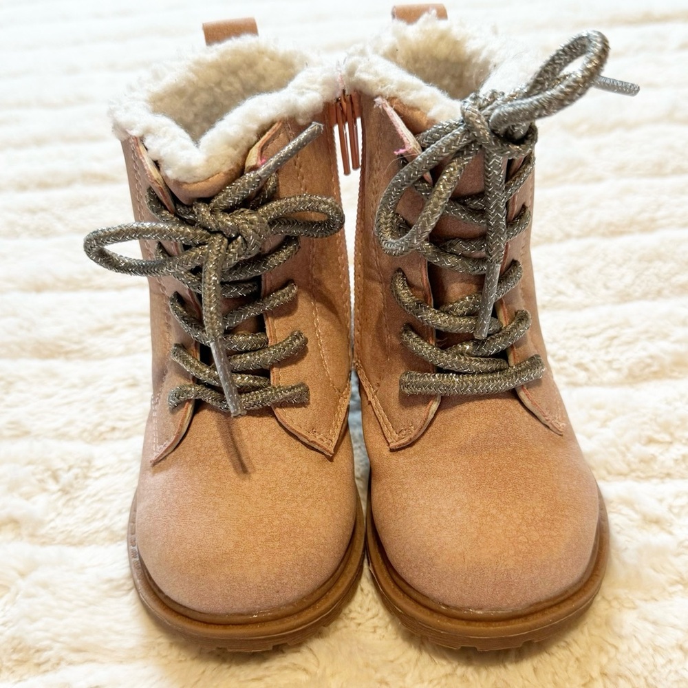 OshKosh B'gosh Pink Boots with Silver Laces  with Cozy Sherpa Lining
